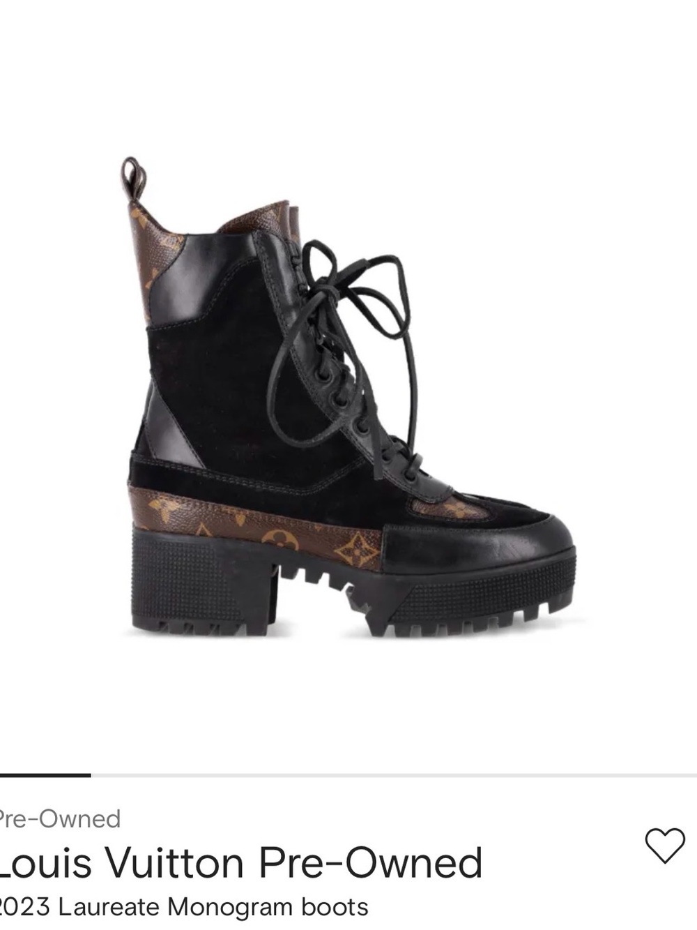 Louis Vuitton Black and Brown Monogram Lace-Up Lug Heel Boot